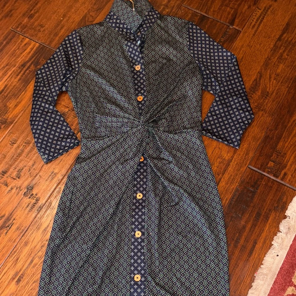 Gretchen Scott twist and shout Elegant Navy Patterned Dress NWT S